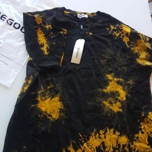 NWT Kuegou XL T-shirt Black/Yellow Tie Dye